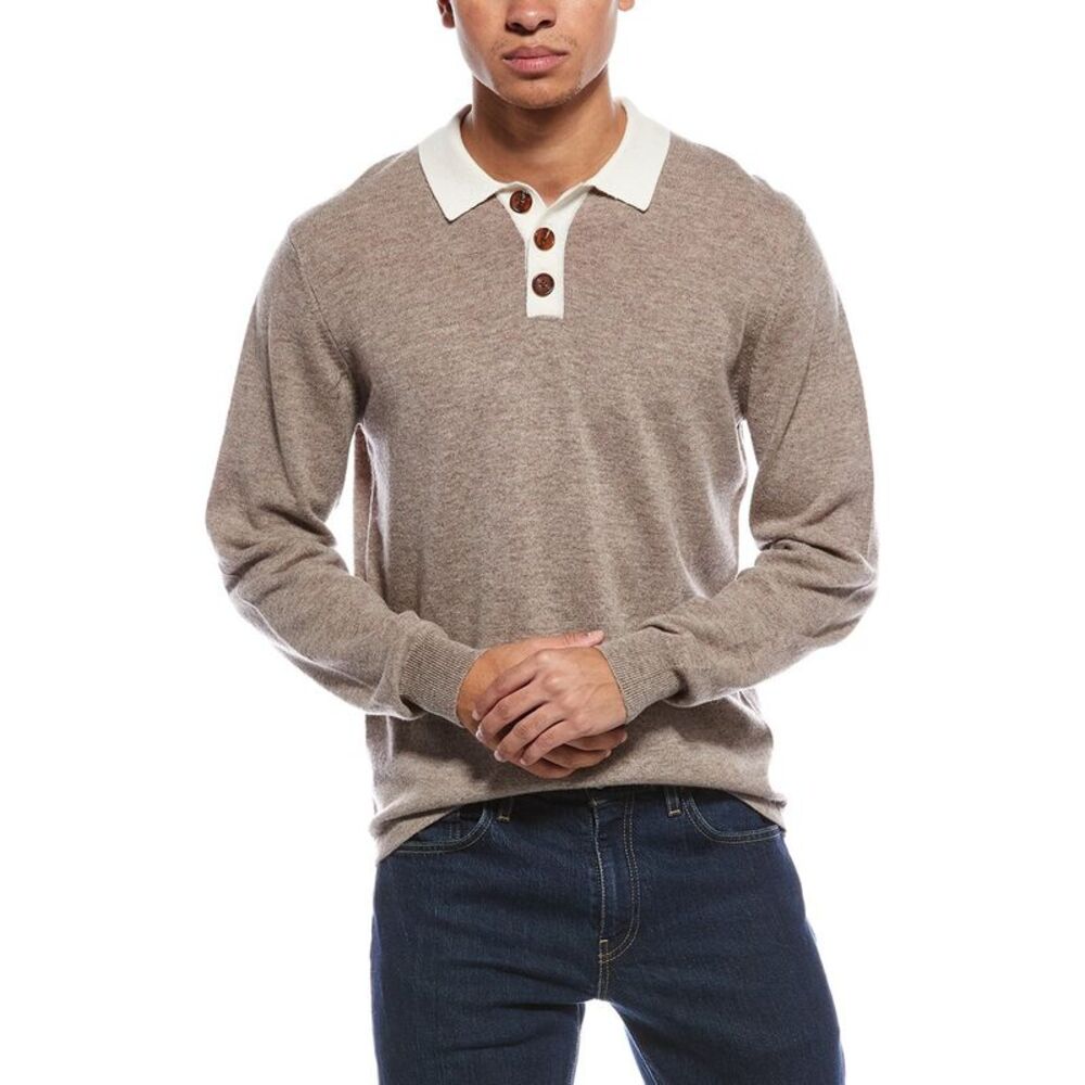 Brodie Cashmere Mens Solid Wool & Cashmere-Blend Rugby Shirt, Gray